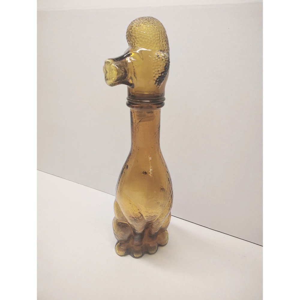 Vintage Amber Glass Poodle Decanter Bottle with Stopper